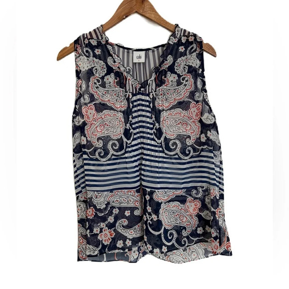 CAbi Women’s Blue‎ Floral Paisley Peplum Sheer Blouse Small #5349 - Picture 3 of 12